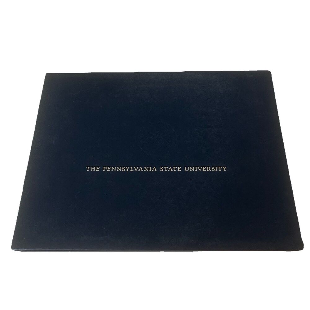 1980s Penn State University Diploma Cover Navy Silver Lettering